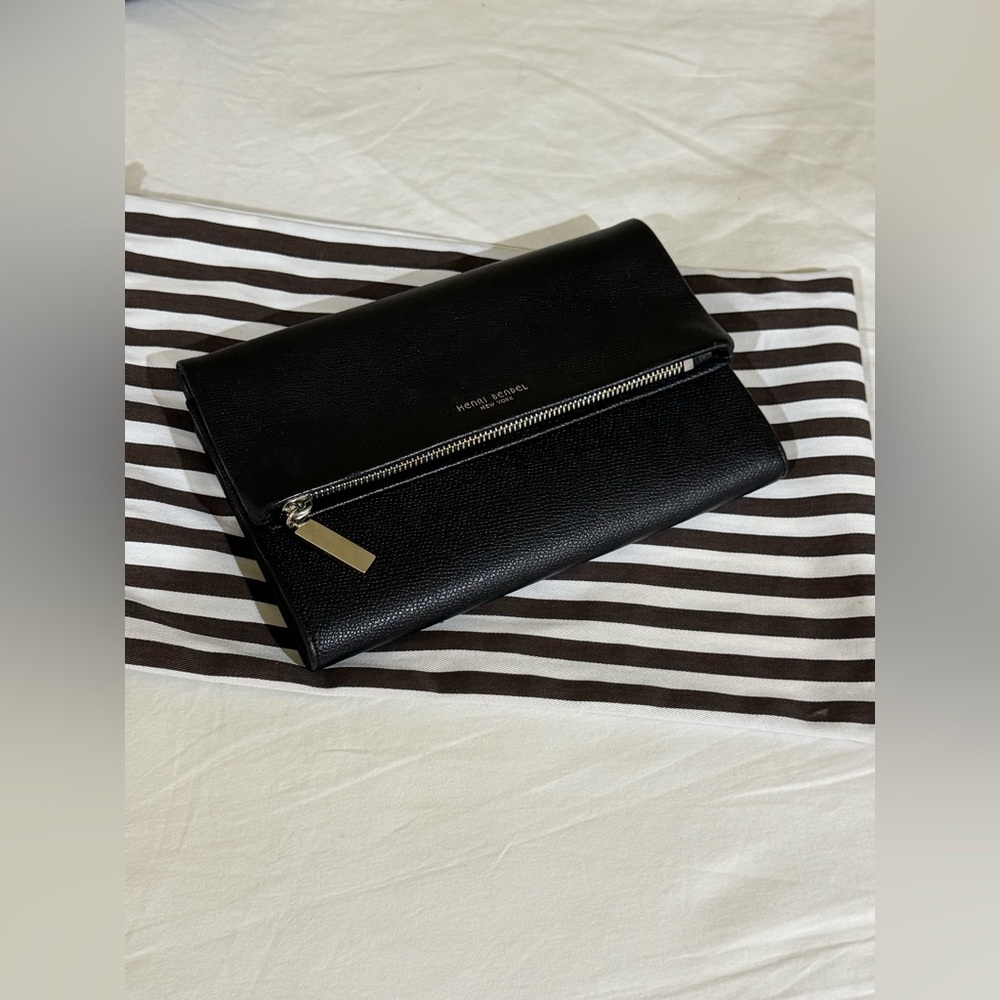 Henri Bendel Black pebbled leather folded  Convertible Crossbody Clutch Bag New
